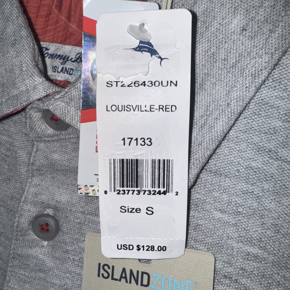 Louisville Cardinals Tommy Bahama Mens Island Zone Polo Shirt Gray Sz S NEW $128 - Picture 5 of 10